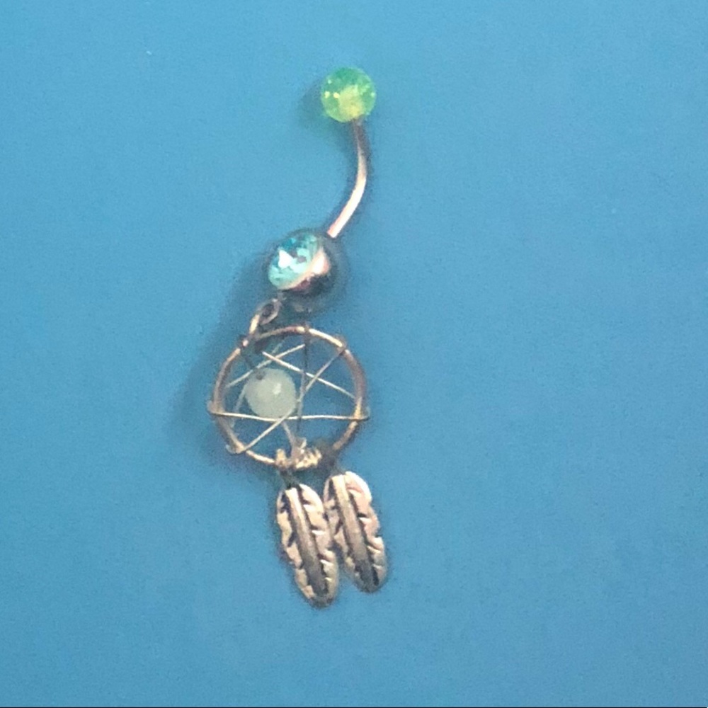 Blue/green dream catcher belly ring